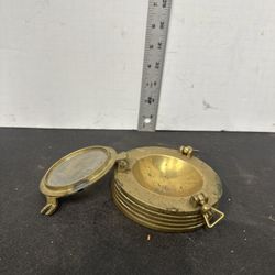 Vintage Nautical Antique Brass Glass Port Hole Trinket box Paper Weight Ash #D10