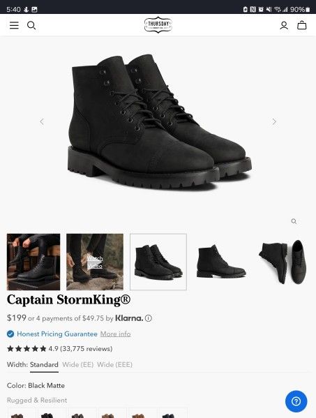 Thursday Men Boots Captain Stormking Lug Sole Matte Black NIB 11.5 Men
