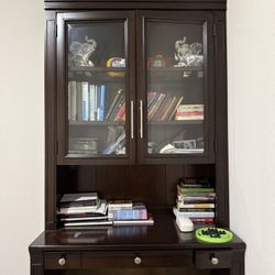 Dark Wood Desk w/ Hutch (Glass Doors) – Great Home Office Setup