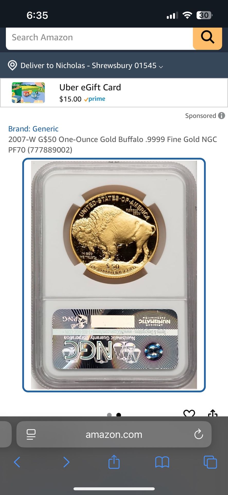 2006 Proof 24K One Ounce Gold Buffalol