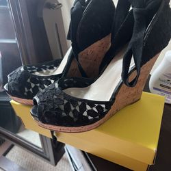 Nine West Lace Black Strappy Wedges