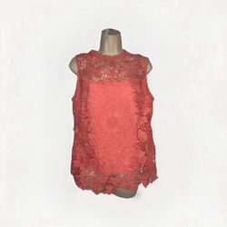 Large Coral Sleeveless Lace Blouse Nanette Lenore