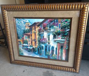 Framed Italian Village Picture