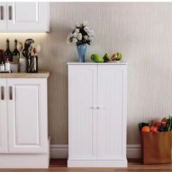 Kitchen Pantry Storage Cabinet with Doors and Adjustable Shelves, Freestanding Cupboard Cabinets for Dining Room Living Room, White