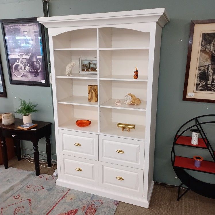 Large White Bookcase w/4 Drawers