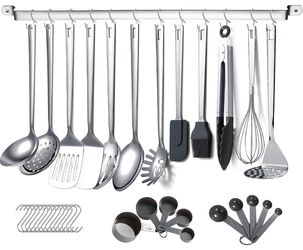37 Pieces stainless steel Kitchen Utensils Set, Kitchen utensils Gadgets Set with Utensil Holder Non-Stick and Heat Resistant Dishwasher Safe