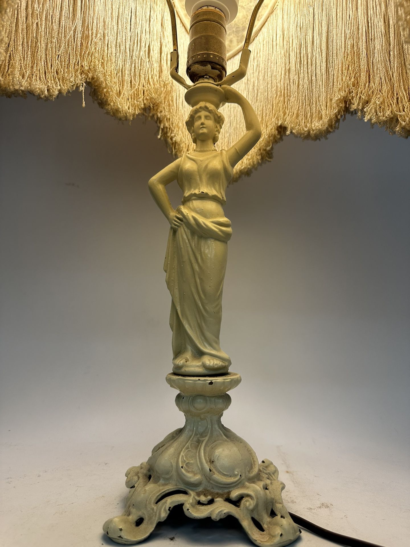 Vintage Lamp With Victorian Style Fringe Shade