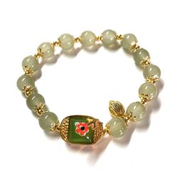 Gold Plated Jade Bead Beads Bracelet Bangle 3.5-4.5inches 