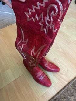 Red Embroidered Tall Cowboy Boots