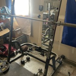 Olympic Style Squat Rack w/adjustable Bench (Weights & Bar SOLD)