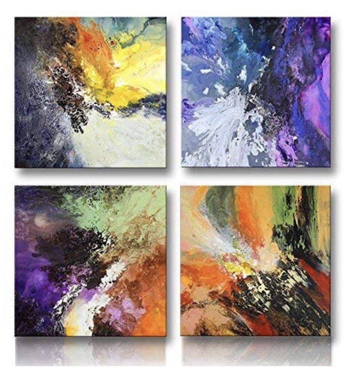 Abstract Wall Art Canvas 4 Panels Blue Red Purple Yellow White Black Green Orange Modern Original