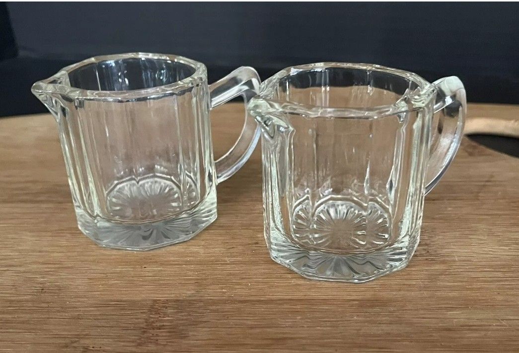 Vintage Indiana Glass Mini Syrup or Creamer Pitchers Set Of 2