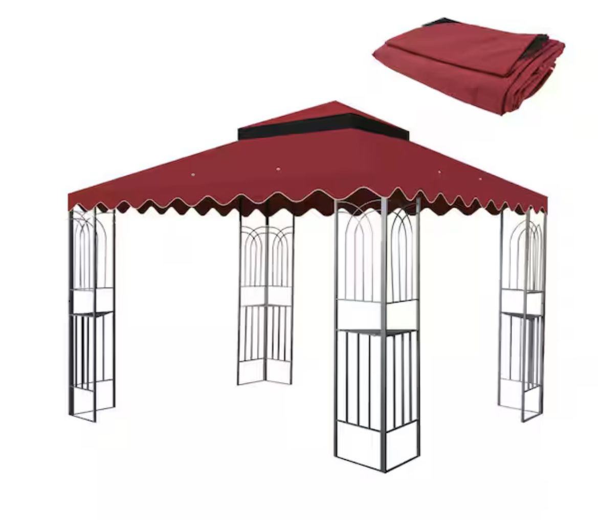 New in Box 10 ft. x 10 ft. Red Outdoor Patio Gazebo Replacement Canopy, Double Tiered Gazebo Tent
