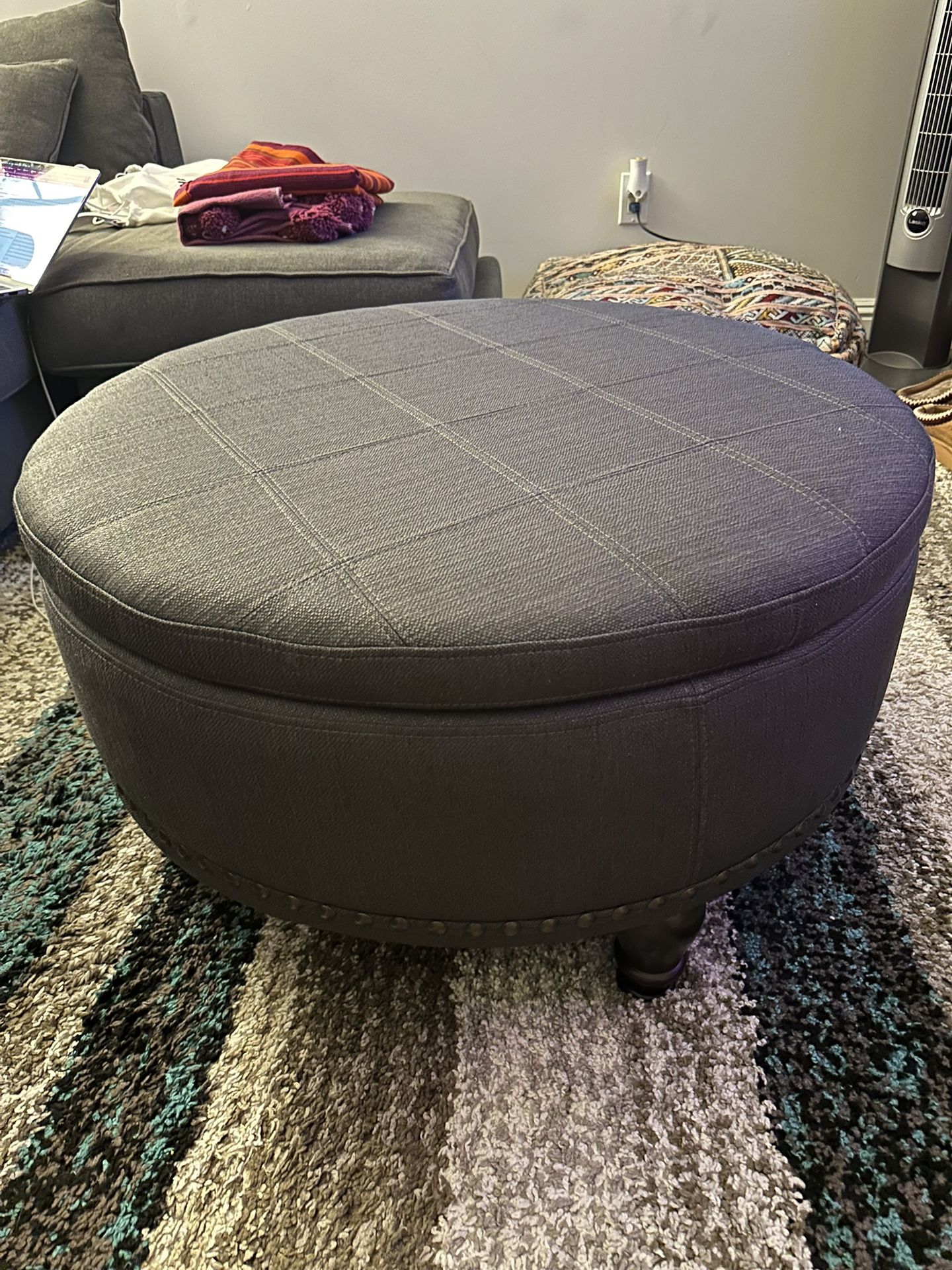 32" Round Storage Ottoman - Charcoal Gray