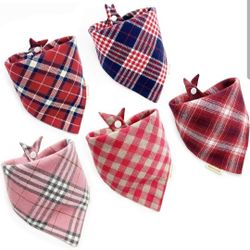 Savier 5PCS Dog Bandanas with Button - Fall Thick Triangle Bibs Dual Layer Soft Cotton Scarve