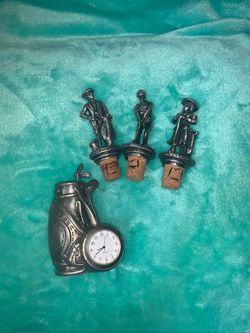 Pewter Golf Cork Stoppers and Clock