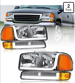 DimFlux LED DRL Headlights for 99-07 GMC Sierra 1500 99-06 Yukon Chrome Housing