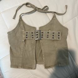 Khaki buckle Halter crop top