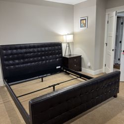 King Size Bed Frame w/ Leather Headboard & Footboard