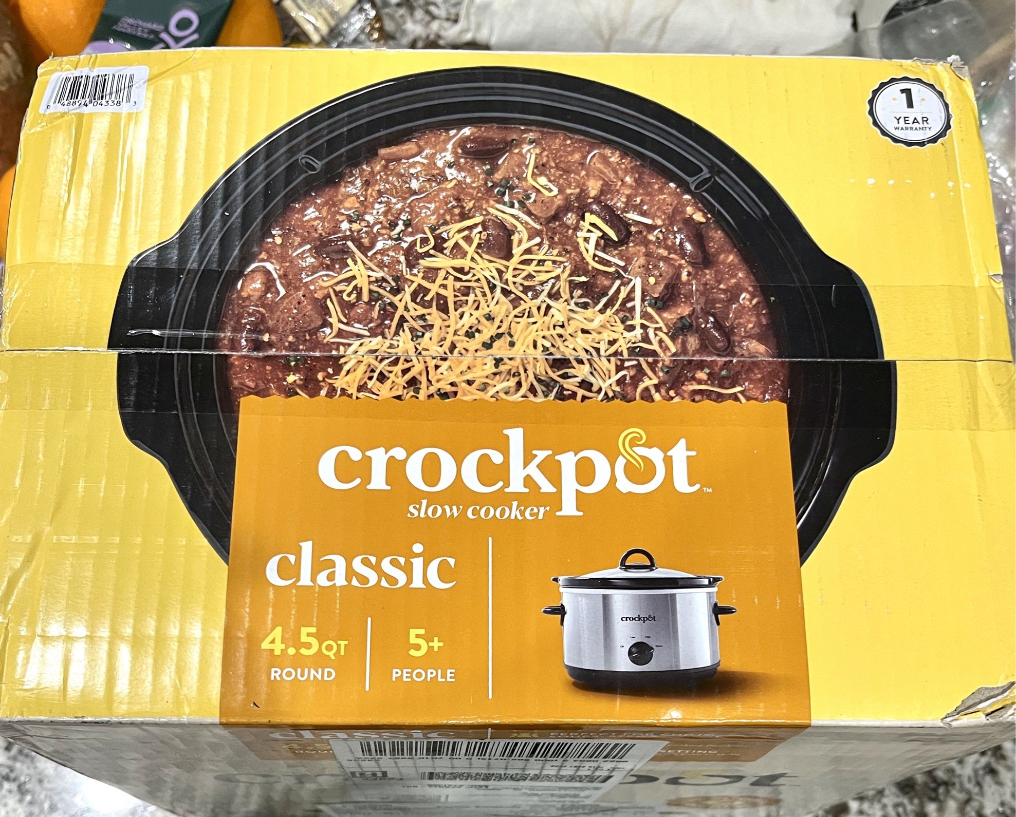 Unopened Crock-Pot 4.5qt Slow Cooker: Ceramic Stoneware, 3 Settings, Stay-Cool Handles, Dishwasher-Safe Parts