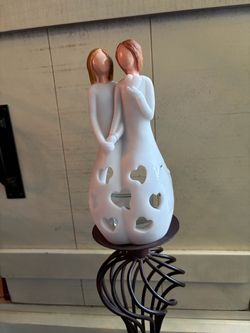 Ceramic Couple Figurine with Heart Cutouts