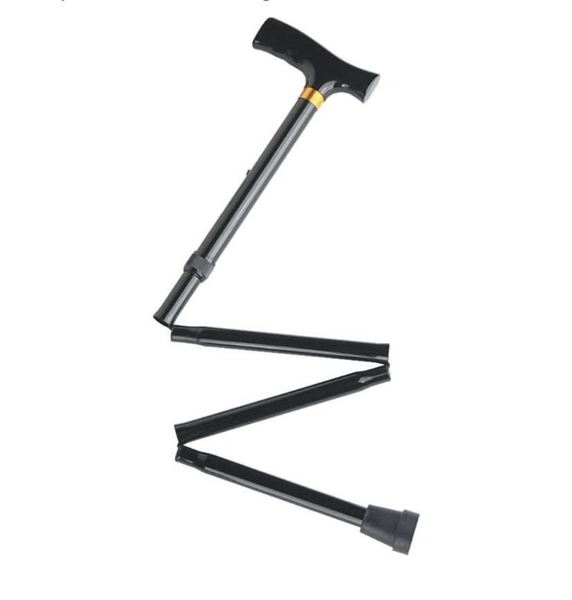Midline Folding Aluminum Cane Contoured T-Handle Height Adjustable w/Ice Grip