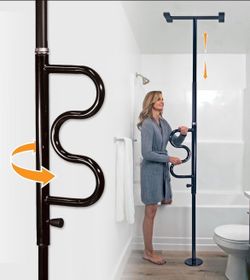 Stander Wonder Pole Plus with Rotating Double Grab Bar, Tension Mounted Security Pole for Seniors & Elderly Adults, No-Drill Floor to Ceiling Transfer