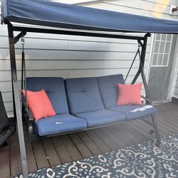 Porch Swing W/Rotatable Canopy, 2 in 1 Patio Swing Bed and Swing Chair