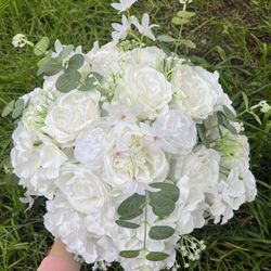 2 White Artificial Flower Round Centerpiece Peonies Roses Eucalyptus 