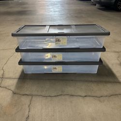 One Set of 3 Low Profile Underbed Storage Units