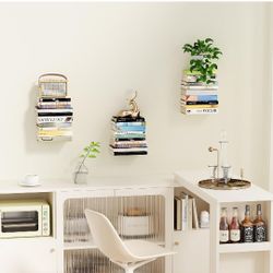 Invisible Floating Bookshelves for Wall, 6 Tier Vertical Spine Book Tower, Heavy Duty Floating Book Shelves Metal Book Organizers for Home Office, 