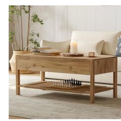 Dowinx Boho Coffee Table with Storage, 42" Wood Coffee Table for Living Room, 2 Storage Drawers and Open Rattan Shelf, Rectangular Living Room Coffee