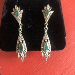 Jade Marqusite Sterling Silver Earrings 