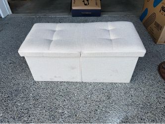 Storage Ottoman Bench Foldable Seat Footrest End of Bed Ottoman with Flipping Lid for Living Room, 75L, 30 inches Linen Fabric Beige