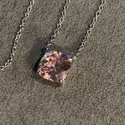 Beautiful Light Pink Stone On Silver Chain. 17” In Length.  New. 