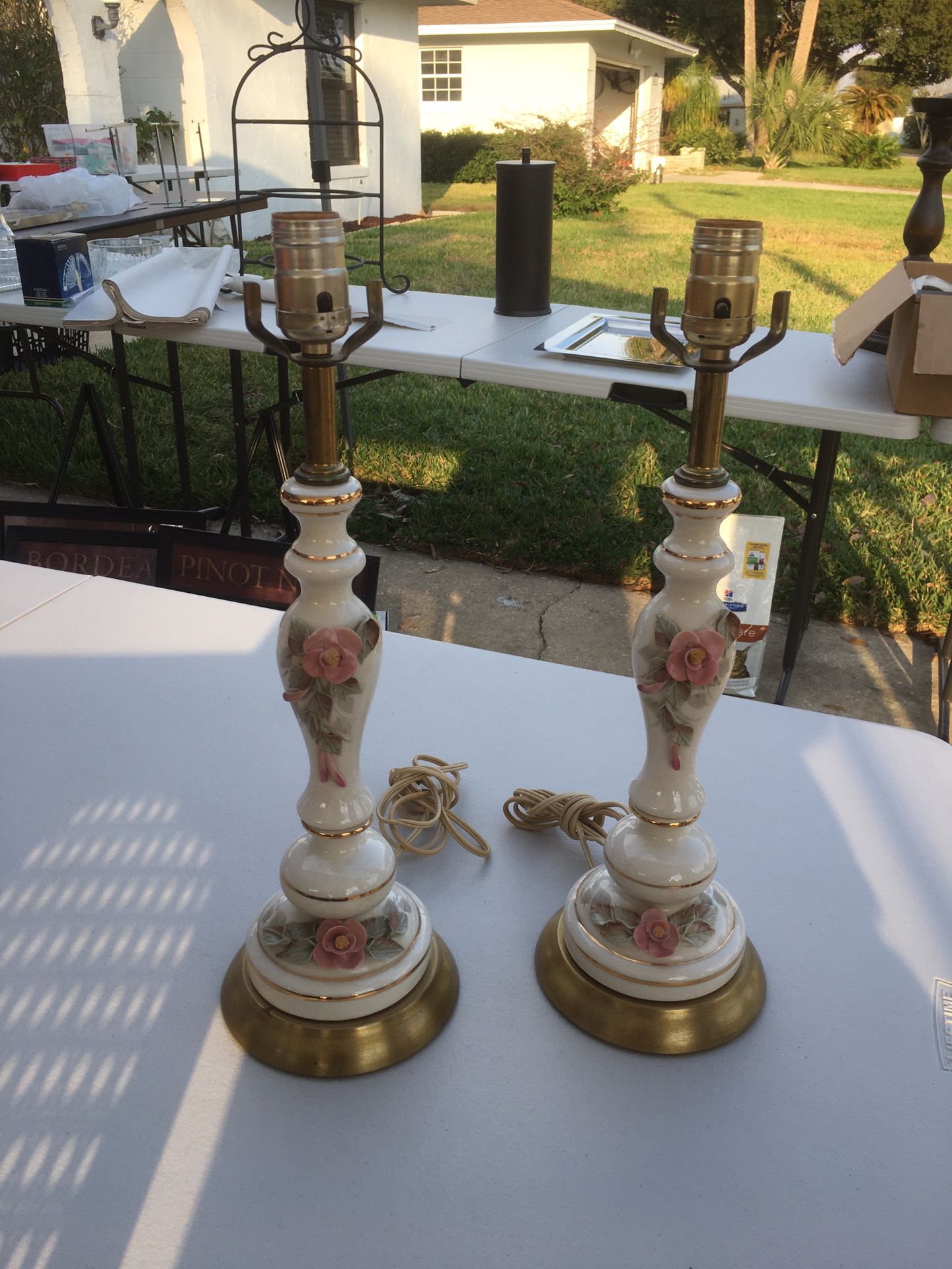 Antique 1950’s Porcelain Rose Lamps