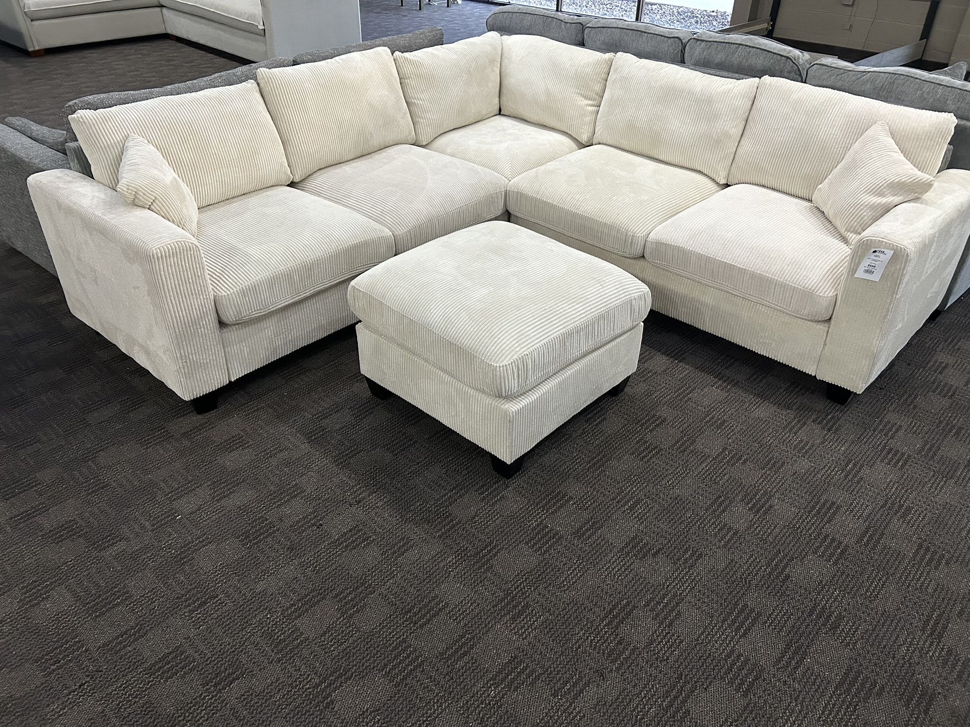Cream Sectional Sofa  W/ Ottoman 