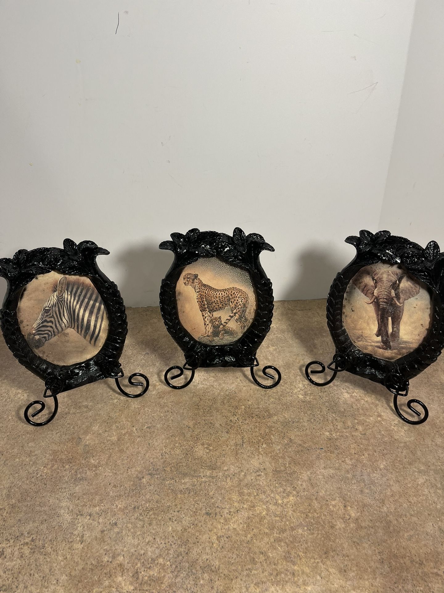 Set of 3 Black Ceramic Psalm Frames with Jungle Animal Prints