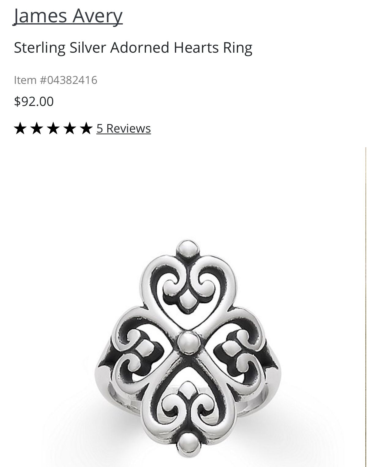 James Avery adorned hearts ring