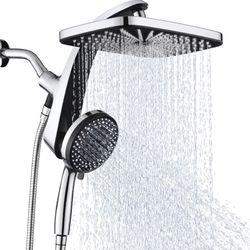 High Pressure Rain Shower Head: Upgrade Shower Heads with Handheld Spray Combo with Fixed Showerhead and 10 Sprays Handheld Shower Head, Detachable Sh