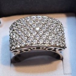 Diamond Simulant Pave Ring in .925 Sterling Silver. Size 7