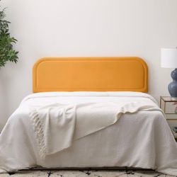Yellow Velvet Upholstered Headboard Queen