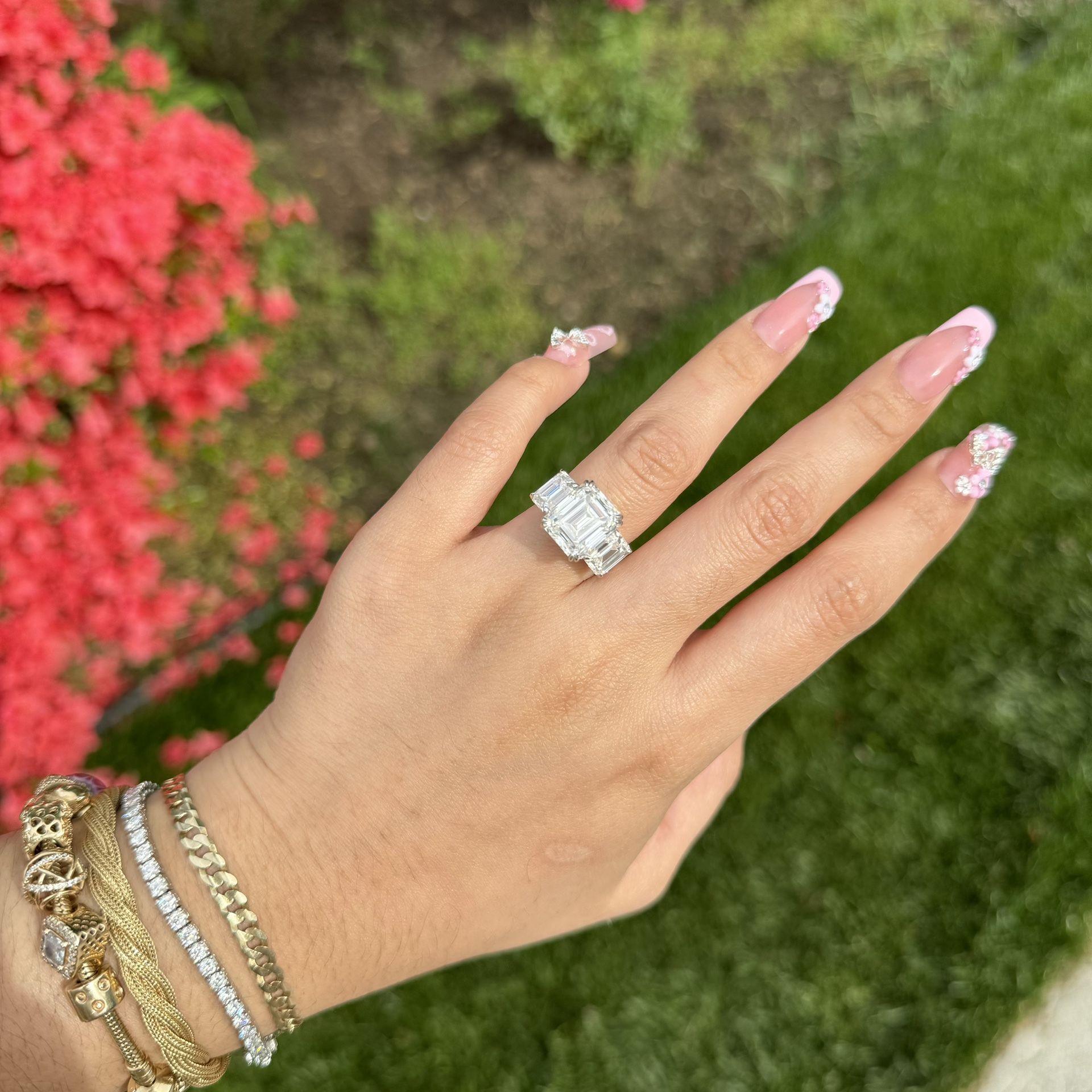 12Cttw Authentic certified Moissanite Emerald cut engagement ring size 6