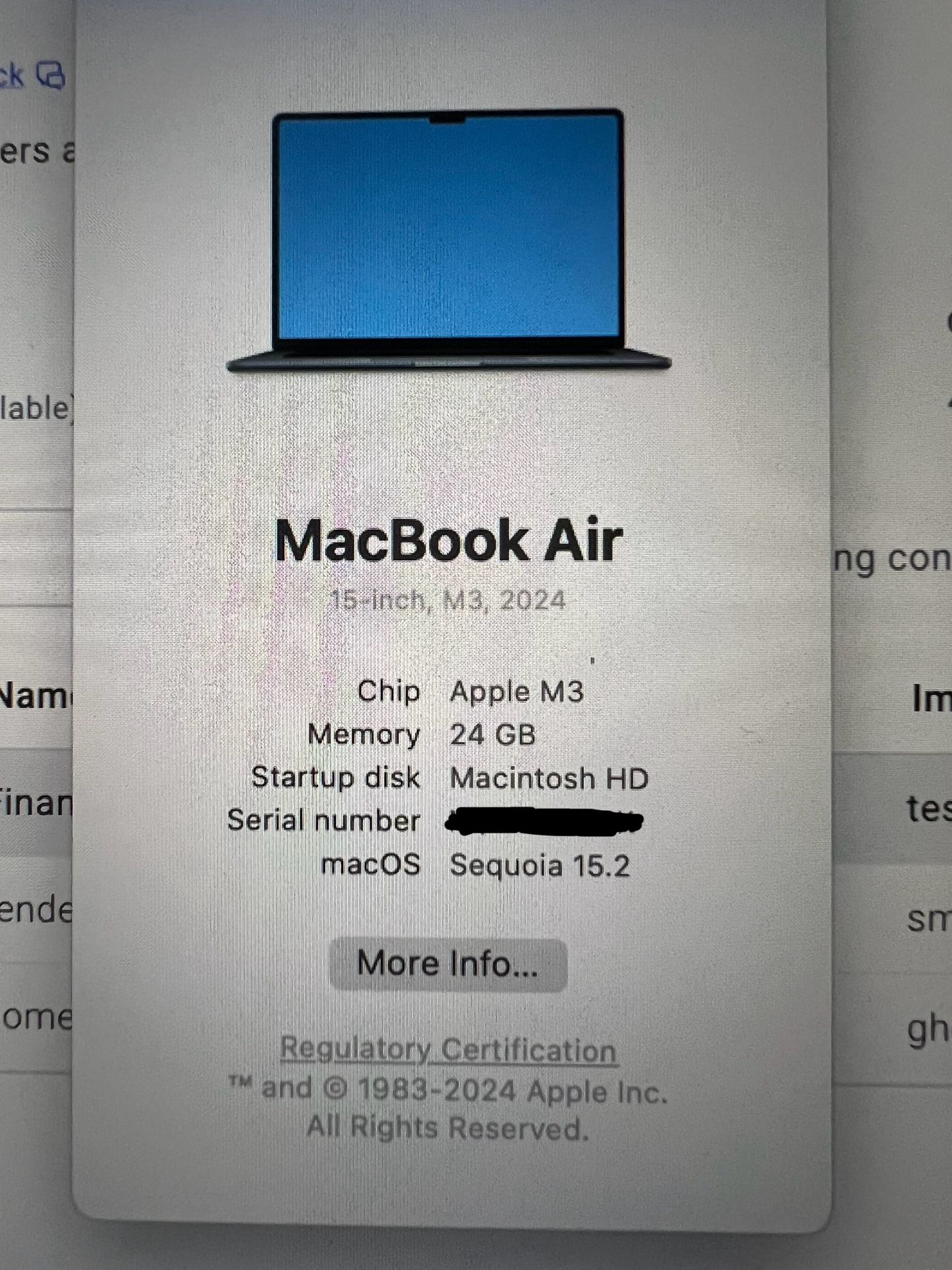 15” midnight M3 MacBook Air - 24GB RAM/512GB Storage 