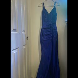 sparkly dark blue dress with a slit  (prom dress )