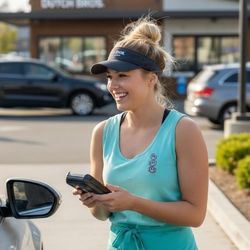 Dutch Bros Mint Green Melty Smiley Face Tank Top Women's XL Embroidered