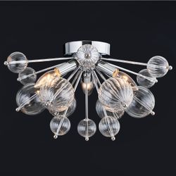 Brushed Gold ‼️ 3-light Gold Sputnik Bubble Chandelier Lighting Swirled Clear Ribbed Hand Blown Glass Ball