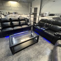 Lit Up Power Reclining Sofa & Love Seat