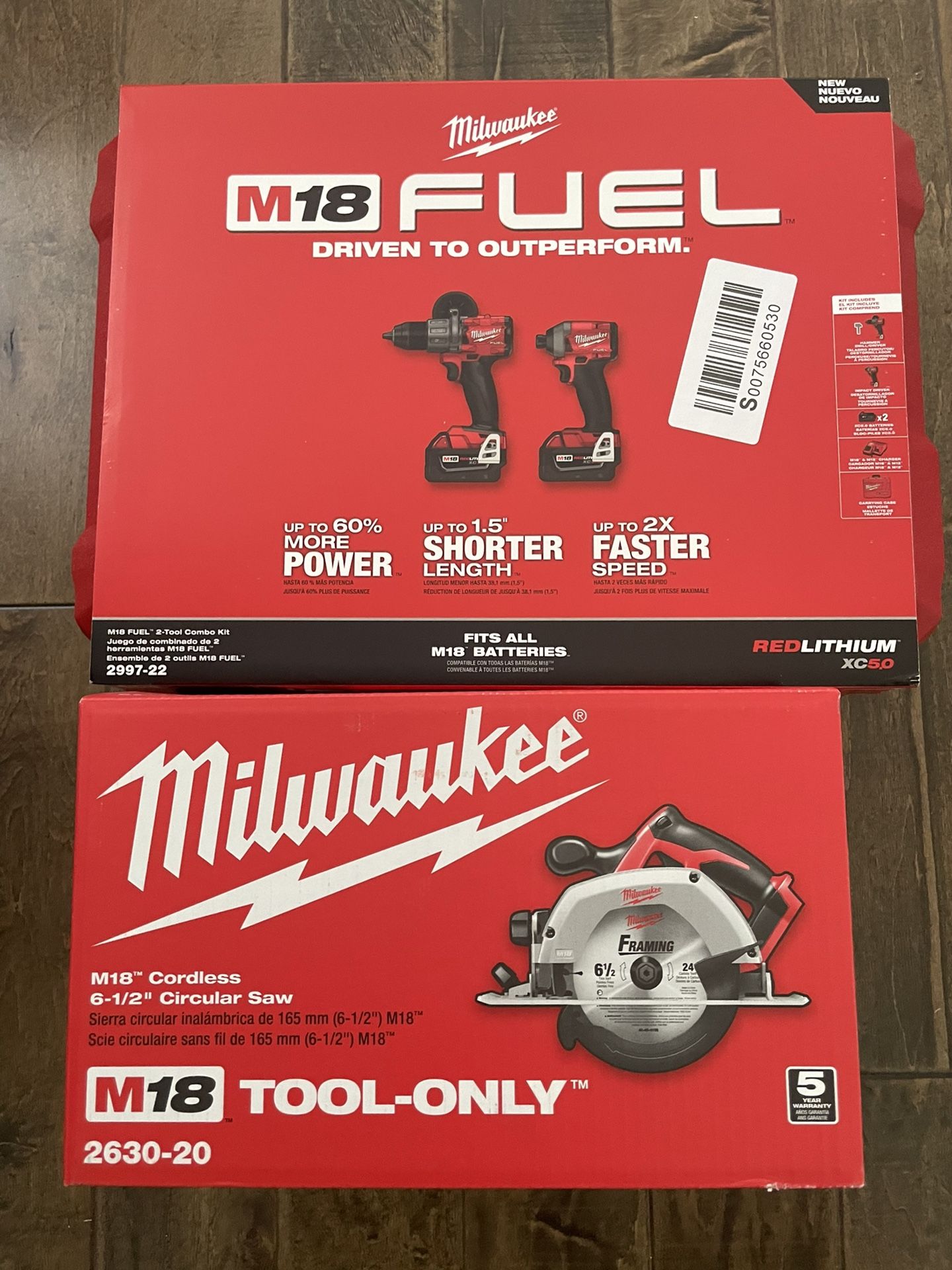 M18 FUEL 18V Lithium-Ion Brushless Cordless Hammer Drill and Impact Driver Combo Kit W/ M18 Circular Saw (Brand New)