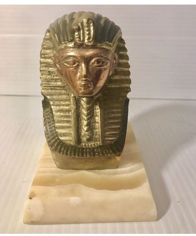 ANTIQUE ART DECO BRASS ART DECO TUTANKHAMUN ONYX DESK ORNAMENT / PAPERWEIGHT